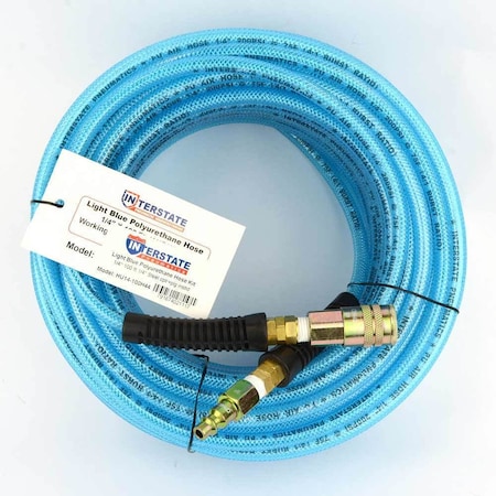 Interstate Pneumatics Polyurethane Hose 1/4" x 100FT 200 PSI w/Two 1/4" Fittings, One 1/4" Coupler & One 1/4" Coupler Plug HU14-100H44